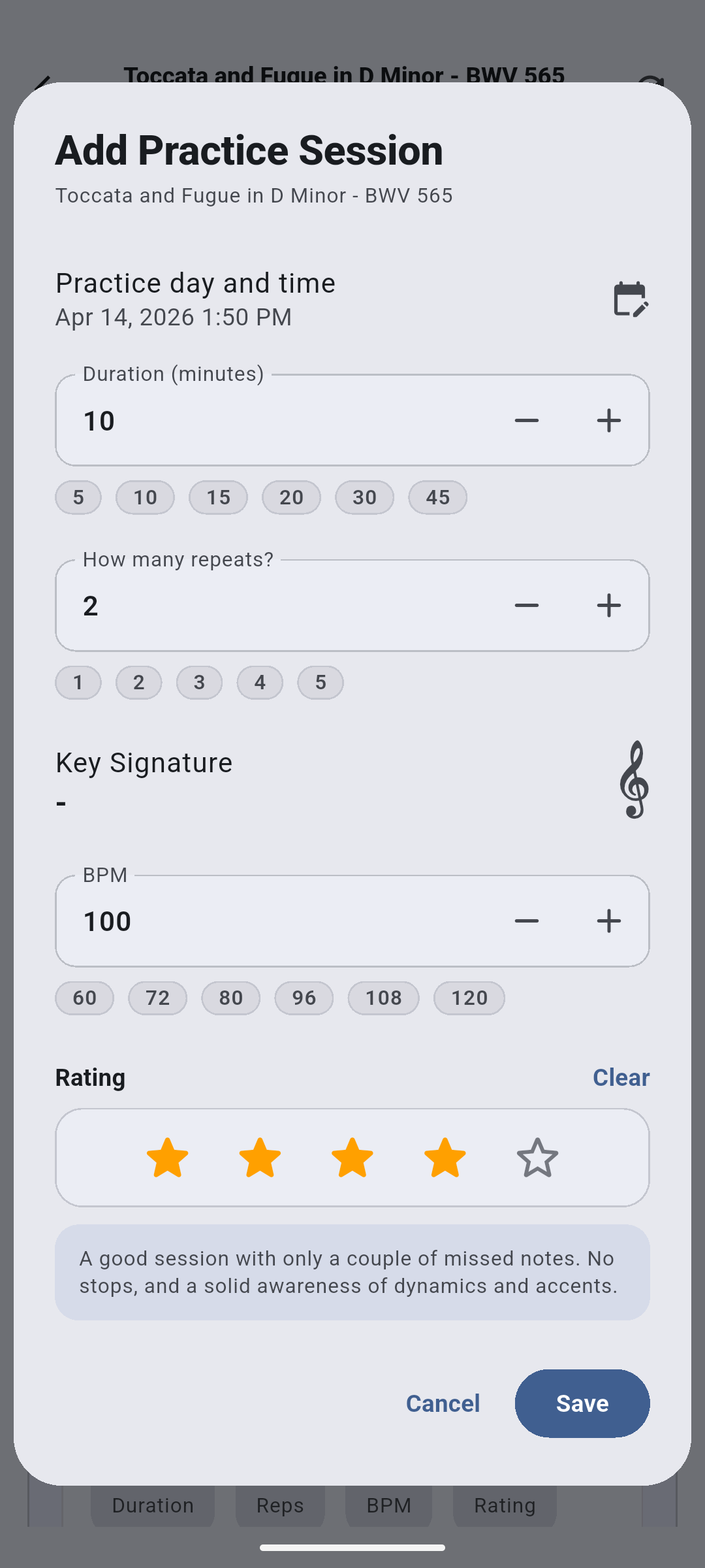 Add a new practice session